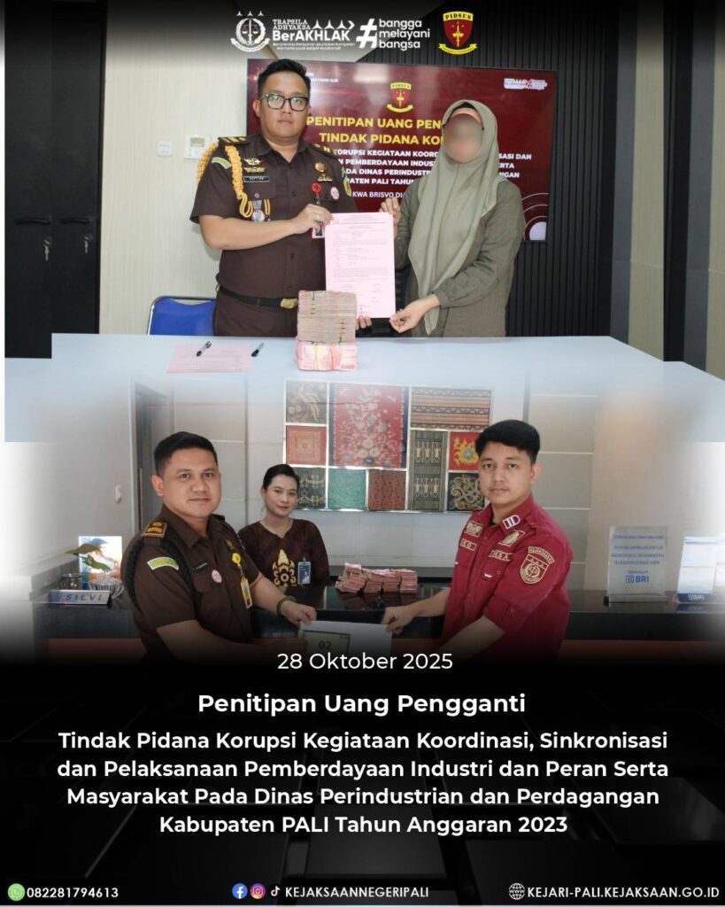 Talang Ubi, Telah dilaksanakan Penitipan Uang Pengganti Tindak Pidana Korupsi Kegiatan Koordinas